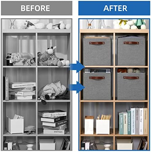 Temary 11 Inch Cube Storage Bins 4PCs Fabric Storage Cubes Storage Baskets Organizer with Handles, Foldable Baskets for Organizing Clothes, Toys, Towels (Grey, 11x11x11) - Image 6