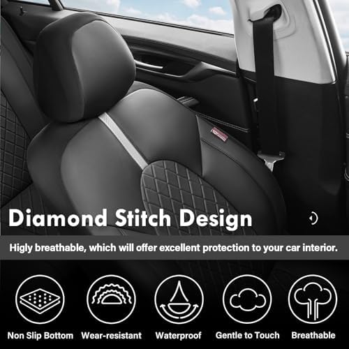 Coverado Car Seat Covers Full Set, Front Seats Back Seat Cover, Leather Seat Covers Non-Slip Seat Protectors Universal Fit for Most Cars (Black-White) - Image 5
