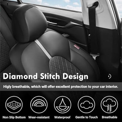 Coverado Car Seat Covers Full Set, Front Seats Back Seat Cover, Leather Seat Covers Non-Slip Seat Protectors Universal Fit for Most Cars (Black-White) - Image 5