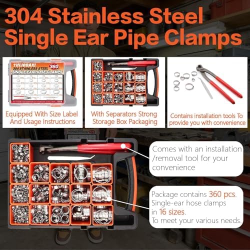 360Pcs 304SS Stepless Single Ear Hose Clamps Kit with Pliers for Fuel Line - Image 5