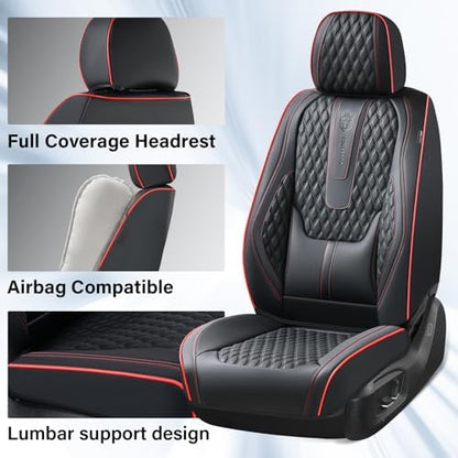 Coverado Car Seat Covers Full Set, Nappa Leather Seat Covers for Car, Waterproof Car Seat Protector with Lumbar Support, Automotive Seat Covers Universal Fit for Most Cars SUV Trucks (Black-Red line) - Image 4