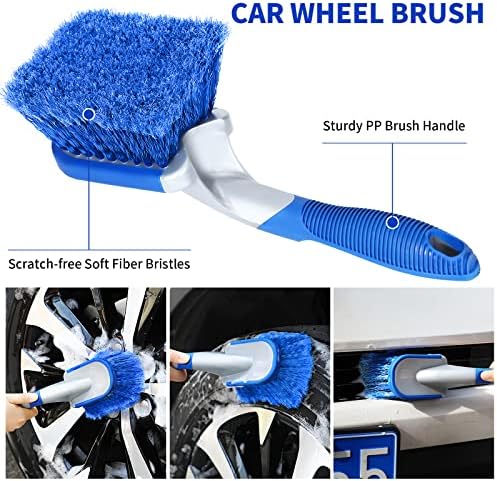 Lsyomne 62'' Car Wash Brush Mop Kit with Long Handle Microfiber Car Washing Tool kit Detailing Brush Car Wheel Tire Cleaning Brush Windshield Squeegee Car Duster Towel for Cars Truck, SUV, RV - Image 3