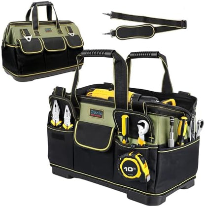 Tool Bag, Ounic 16 Inch BigTool Tote Bag Heavy Duty With Waterproof Molded Base, Wide Mouth Tool Box Organizer with Adjustable Shoulder Strap for Electrician Mechanic Craftsman Plumbers(Green) by Ounic