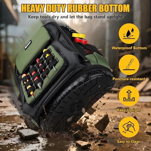 Tool Backpack, UUP Heavy Duty Tool Bag, Large Empty Toolbag Organizer with Waterproof Molded Hard Bottom, Utility Tool Laptop Storage Back Pack, HVAC Technician Electrician Construction Men Dad Gift - Image 4