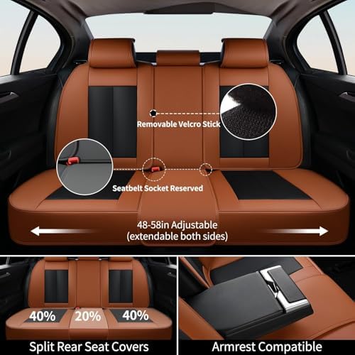 FLORICH Waterproof Car Seat Covers Full Set, Automotive Seat Covers, Brown Car Seat Covers, Luxury Seat Protector Universal fit for Most Cars SUVs and Trucks - Brown&Black - Image 6
