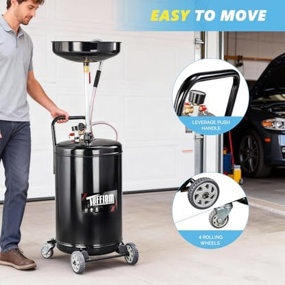 TUFFIOM 20 Gallon Waste Oil Drain Tank with Wheels & Handle, Adjustable Funnel Height Air-Operated Oil Drainer, Large Capacity Leak-Proof Oil Drain Container for Auto Fluids, Garage, Black - Image 4