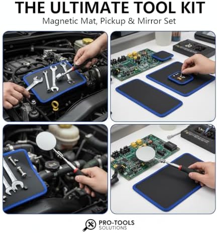 4-Piece Magnetic Tool Mat Set in 3 Sizes & 55LB, Tool Pad with PVC Layer, Non-Slip Parts Organizer includes Telescoping Pickup Tools & Inspection Mirror for Garage Workshop Auto Repair - Image 5