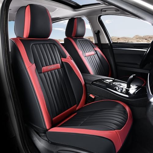Coverado Car Seat Covers Front Seats, Seat Covers for Cars, Car Seat Protector, 2-Pack Car Seat Cushion Nappa Leather, Waterproof Seat Covers Carseat Cover Universal Fit for Most Cars(Red&Black) by COVERADOAUTO