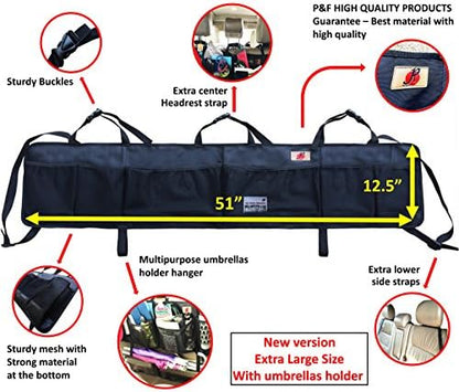 P&F HIGH QUALITY PRODUCTS SUV Trunk Organizer by P&F, Extra Large Collapsible Cargo Net Backseat Storage with Umbrella Holder Hanging for Compact Crossovers to Mid-size SUVs, CRV (black w/h - XL) - Image 2