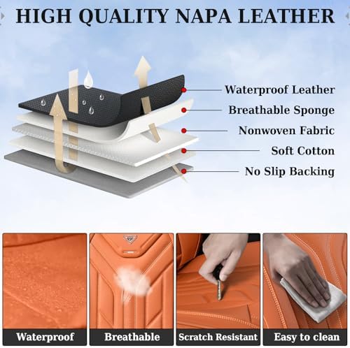 Coverado Seat Covers, Car Seat Covers Front Seats, Leather Seat Covers for Cars, Automotive Seat Covers Car Seat Protector Car Seat Cushion Universal Fit for Most Sedans SUV Pick-up Truck(Orange) - Image 6