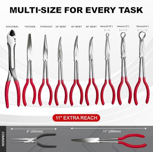 9-Piece 11" Long Reach Needle Nose Pliers Set - Image 3