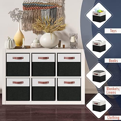 Ornavo Home 13x13 Foldable Fabric Storage Cube Bins, 6 Pack, White/Black - Image 3