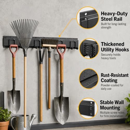 CBWLWJ 64 Inch Garage Tool Organizer Wall Mount, Heavy Duty Steel Storage Rack with 10 Adjustable Hooks, 680 lbs Capacity for Garage, Shed, Basement, Workshop,（Black） - Image 4
