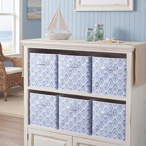 Geelin 6 Pcs Blue Bow Seashell Storage Bin 11 in Storage Basket with Handle - Image 4
