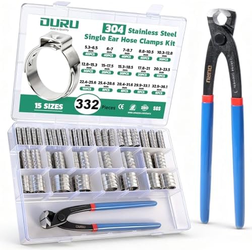 OURU 332PCS Single Ear Hose Clamps with Ear Clamp Plier, 5.3-36.1mm,15Sizes by OURU