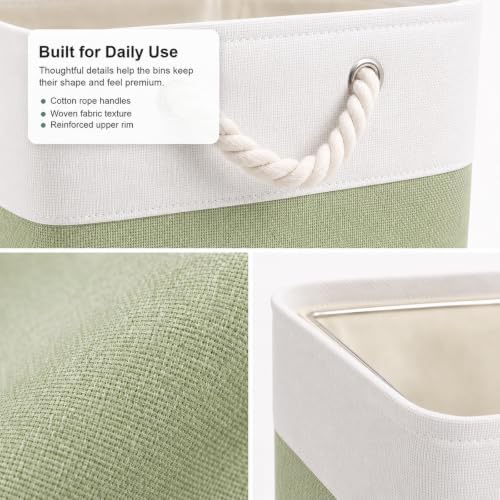 11x11 Inch Cube Storage Bins, 6 Pack Collapsible Fabric Storage Cubes with Rope Handles, Waterproof Foldable Storage Baskets for Cube Shelves, Closet, Clothes, Toys, Books, White & Green - Image 4
