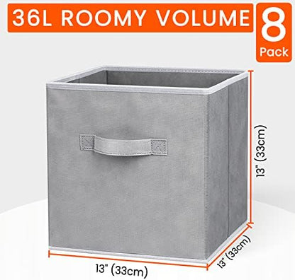 Criusia Large Storage Cubes - 13 Inch Heavy Duty Fabric Storage Bins for Shelves Closet, Cube Organizer - 8 Pack Collapsible Cube Storage Bins Baskets for Organizing Clothes Blankets Toys (Grey) - Image 2