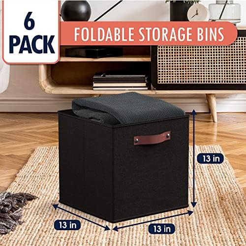 Ornavo Home 13x13 Foldable Fabric Storage Cube Bins, 6 Pack, Black - Image 6