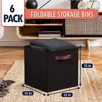 Ornavo Home 13x13 Foldable Fabric Storage Cube Bins, 6 Pack, Black - Image 6