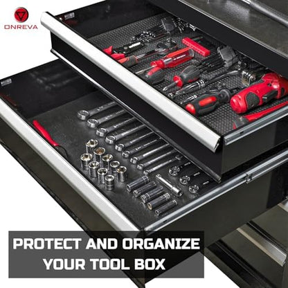 ONREVA Tool Box Liner 20 inch wide x 19 ft Large, Thick Heavy Duty Toolbox Drawer Liners, Rolling Tool Chest Foam Mat, Shelf Rubber Mat, Black Non-slip Organizer Pad for Cabinet, Workbench - Image 3