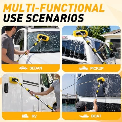 SISUPASSIE 12FT Car Wash Brush with Long Handle, 12-Inch Soft Bristle Car Cleaning Brush for Cleaning RV, Truck, Boat, Solar Panels, Yellow - Image 4
