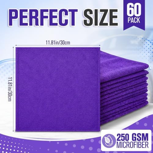 Nuenen Car Microfiber Clean Cloths, Purple, 12 x 12 Inch, 60 Pcs - Image 2