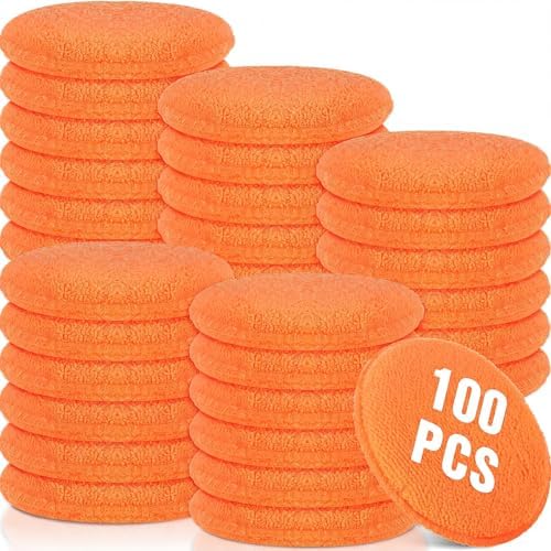 Tanlade 100 Pcs Car Detailing Microfiber Applicator Pad Wax Applicator Wash Microfiber Pads, 5 Inch Diameter (Orange) by Tanlade