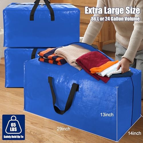 Cosy Family 4 Pack Heavy Duty Extra Large Moving Bags with Backpack Straps - Strong Handles & Zippers, Storage Totes For Space Saving, Fold Flat, Alternative to Moving Box (Set of 4, Multicolored) - Image 6