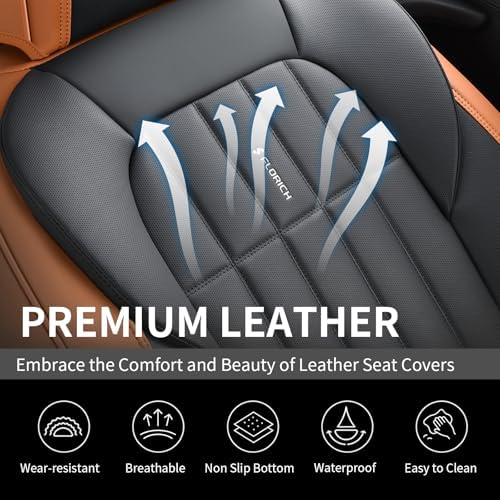 FLORICH Leather Seat Cover, Car Seat Covers Full Set, Waterproof Car Seat Protectors 5 Seats, Front and Rear Seat Covers for Cars, Automotive Seat Protector Fit for Most Cars SUV Trucks - BrownBlack - Image 6