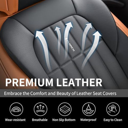 FLORICH Leather Seat Cover, Car Seat Covers Full Set, Waterproof Car Seat Protectors 5 Seats, Front and Rear Seat Covers for Cars, Automotive Seat Protector Fit for Most Cars SUV Trucks - BrownBlack - Image 6