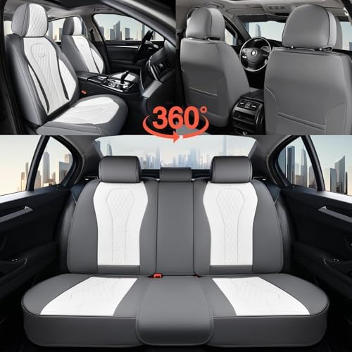 Coverado Seat Covers, Car Seat Covers Full Set, White Car Seat Cover, Car Seat Cushion Waterproof, Front Seats Back Seat Covers, Luxury Seat Cover Car Seat Protector Universal Fit Most Cars - Image 2