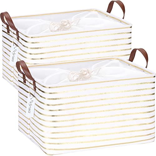 Hinwo 31L Large Canvas Storage Bin with Lid and Handles, 2-Pack by Hinwo