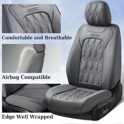 Coverado Car Seat Cover Full Set, Waterproof Front and Back Seat Covers for Cars, 5-Pack Leather Seat Covers, Car Seat Protectors, Driver Seat Cushions Fit for Most Vehicles Gray - Image 2