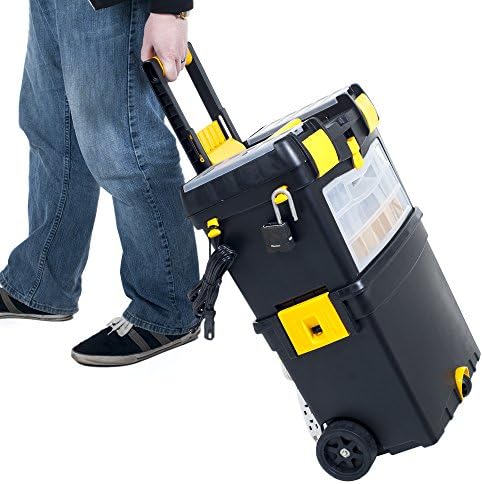 Portable Toolbox with Wheels - Stackable Tool Chest with Drawers - Mobile Utility Cart with Comfort Grip Handle and Tough Latches by Stalwart (Black) - Image 6