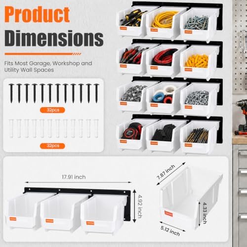 12pc Wall-Mounted Storage Organizer Set with Metal Rails White - Image 2