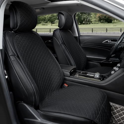 2 Pack Car Seat Covers, Front Seat Covers for Cars, Breathable Linen Car Seat Protector, Universal Fits for Most Automotive, Vehicles, SUVs, Cars, Sedans(Black) by Gloserin