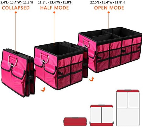 Car Trunk Organizer Collapsible Portable Multi Compartments Organizer with Non Slip Straps for SUV Truck Auto Vehicle Car Auto Minivan(Large without cover, Rose red) - Image 2