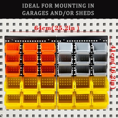 30-Bin Wall Mounted Storage Bins Kit, Tool Organizer Rack, Garage Hardware Organizer, Parts Storage Bins, DIY Combination 4 Set (Grey & Orange & Yellow Type) - Image 2