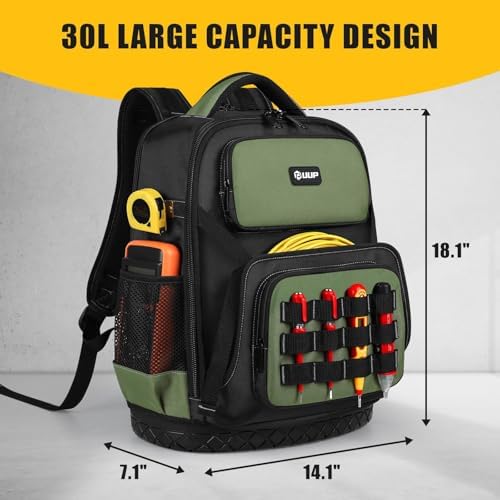 Tool Backpack, UUP Heavy Duty Tool Bag, Large Empty Toolbag Organizer with Waterproof Molded Hard Bottom, Utility Tool Laptop Storage Back Pack, HVAC Technician Electrician Construction Men Dad Gift - Image 2