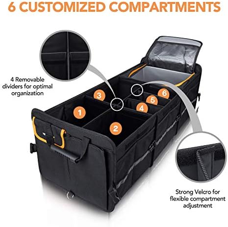 HEYTRIP Large Trunk Organizer With Built-in Leakproof Cooler Bag, 2 Tie-Down Straps, 4 Removable Dividers, Foldable Cover, Built with 2mm PE Board - Image 5