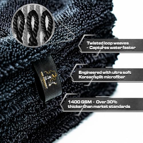 Boss XL Car Drying Towel, 24x36, 1400 GSM Twisted Loop Microfiber Drying Towel, Ultra Absorbent Premium Auto Drying Cloth for Cars, Trucks, SUVs, RVs, Motorcycles, Scratch-Free - Gray - Image 2
