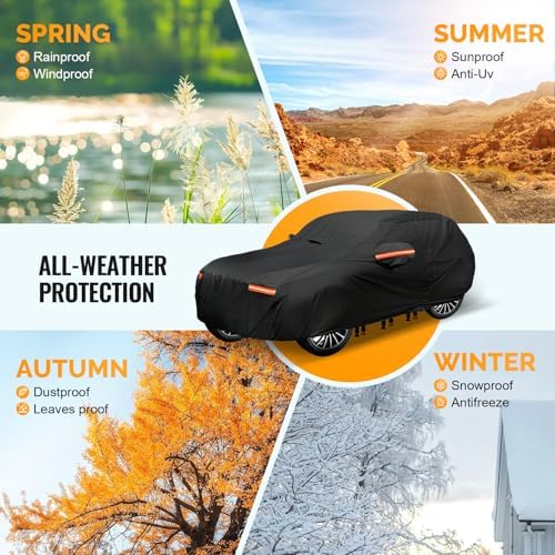 30 Layers SUV Car Cover for Automobiles All Weather Waterproof, Outdoor Snowproof UV Protection Windproof, Door Zipper, Soft Cotton, Heavy Duty Universal Car Covers, (Black, Fit SUV 191"-200") - Image 5