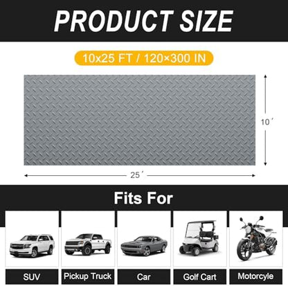 Grandroad auto 10x25 FT Garage Floor Mat, 2.8mm Thickened Flooring Roll for Under Car Diamond Plate PVC Rubber Mat with 20 Pcs Tapes, Non-Slip Floor Mat for Garage, Warehouse, Trailer, Gyms, Gray - Image 2