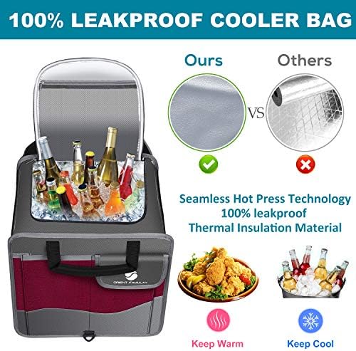 Trunk Organizer with Cooler, Collapsible Trunk Storage Container with Non Slip Bottom Strips, Large Multi-Compartment Waterproof Car Trunk Organizer Groceries for Vehicle Sedan, SUV, Van(Wine Red) - Image 2