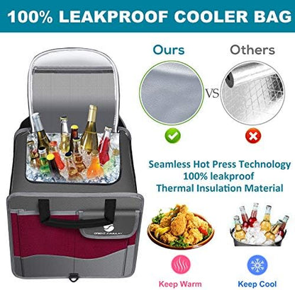 Trunk Organizer with Cooler, Collapsible Trunk Storage Container with Non Slip Bottom Strips, Large Multi-Compartment Waterproof Car Trunk Organizer Groceries for Vehicle Sedan, SUV, Van(Wine Red) - Image 2