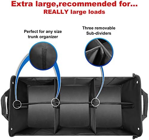 HAOKAY Car Trunk Organizer with Lid，Heavy Duty Extra Large Premium Black Oxford Multi Compartments Collapsible trunk organizer for SUV, Van, Truck, Sedan, Jeep （90L - Image 5