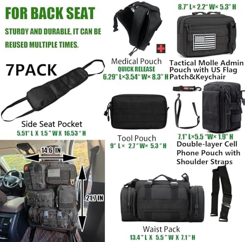 7 PACK Tactical Seat back organizer Truck organizer With 6 Detachable Pouches Universal For Car Truck Ford Jeep Military-Grade Heavier Panels With Multi-functional Packs (7-PACK-Upgrade) - Image 3