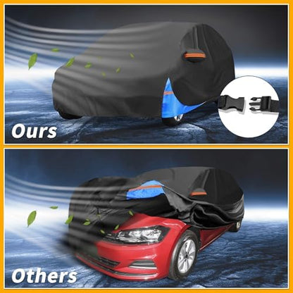 Waterproof All-Weather Universal Car Cover with Right Side Zipper, Aluminum Film Black Blue Fits for Hatchback 163" to 177" Length - Image 5
