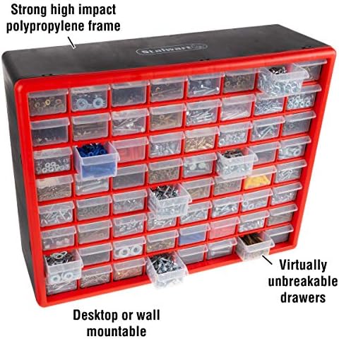 Stalwart 64-Drawer Storage Organizer, Red - Image 4