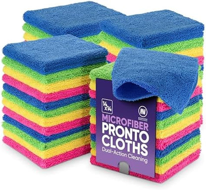 Microfiber Wholesale Pronto Cloths, Dual-Sided Microfiber Cleaning Towels, Soft Plush & Scrub Cloths for Dusting, Scrubbing, Kitchen, Windows & Car Detailing, Absorbent Bulk 50-Pack Multicolor by MicrofiberWholesale